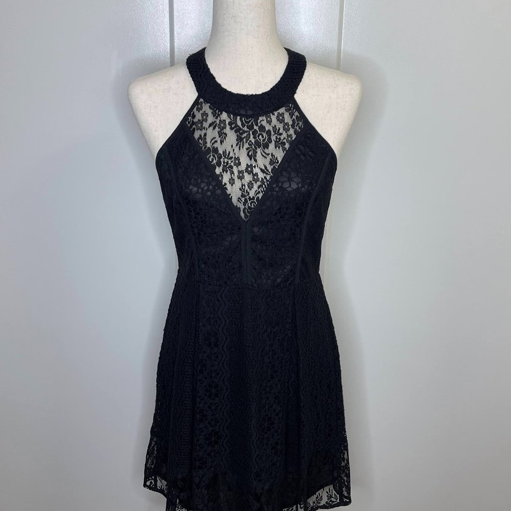 BCBGeneration Womens Black Lace Open Back Mini Cocktail Dress